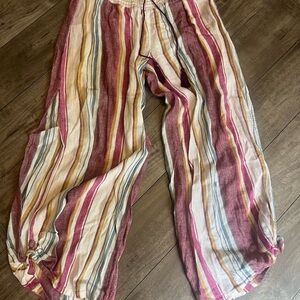 Vanilla Star Pink and Yellow Striped Fabric